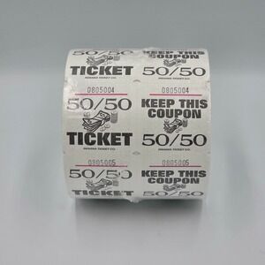Raffle Tickets Roll of 1000 White Marquee 50/50 Style Double Stub Split the Pot